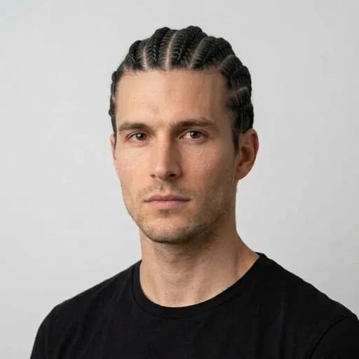 Homme avec la coupe Cornrows : tresses collées au cuir chevelu, lignes régulières