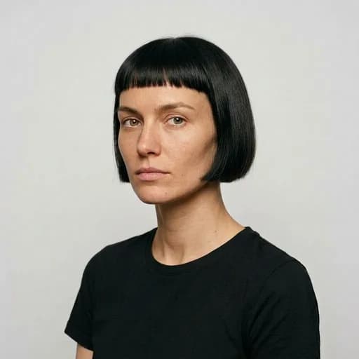 Femme avec la coupe Micro bob à frange : carré très court avec frange droite