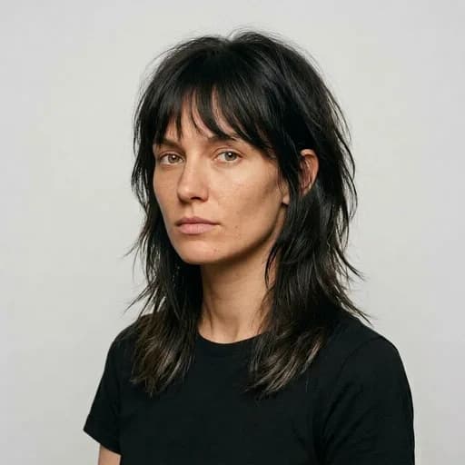 Femme avec la coupe Shag chic : dégradé effilé texturé avec frange
