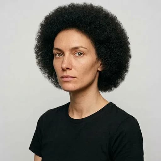 Femme avec la coupe Afro arrondie : afro sculpté en volume rond et régulier