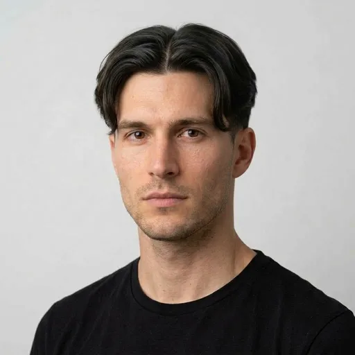 Homme avec la coupe Taper middle part : raie au milieu, côtés dégradés