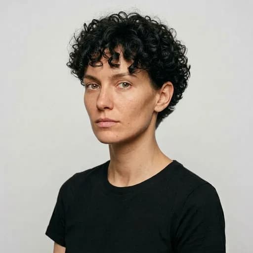 Femme avec la coupe Tapered cut bouclée : boucles conservées sur le dessus, nuque et côtés effilés