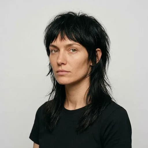 Femme avec la coupe Wolf cut : volume haut, longueurs effilées